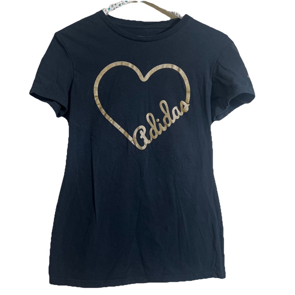 Adidas Woman's Go-To Tee Black Medium Golden Adidas Heart